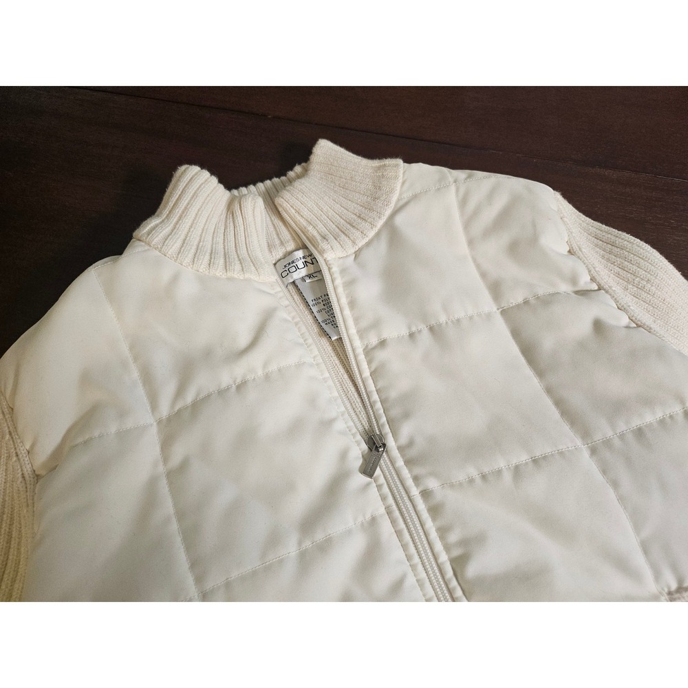 Jones New York Country Jacket Women XL Cream Quilted Mixed Media Ribbed Knit